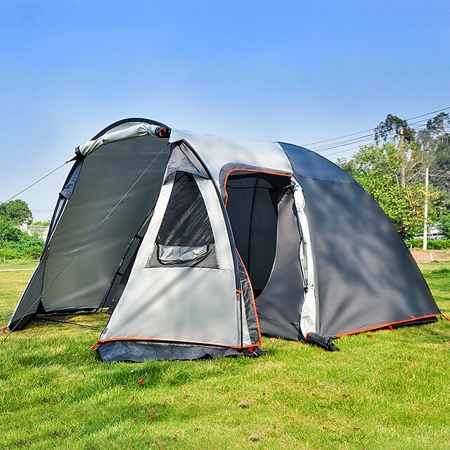  4 person Camping Tent Family Tent Outdoor Waterproof UV Sun Protection Windproof Double Layered Camping Tent >3000 mm for Fishing Climbing Beach Polyster 370*240*170 cm