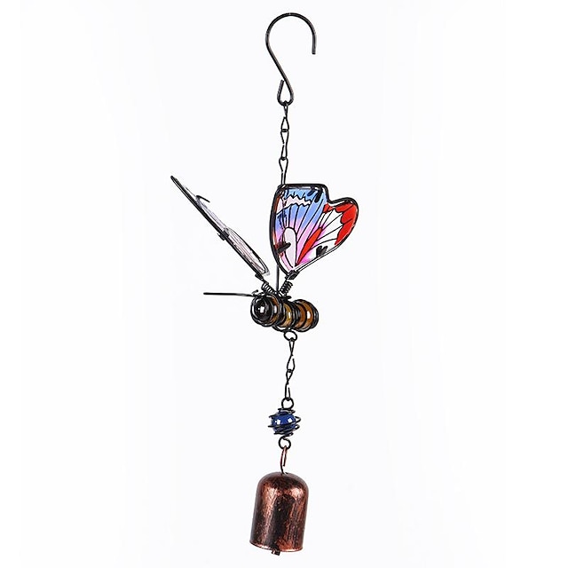  1 carillón de viento pintado con mariposa, artesanía para exteriores que brilla en la noche, adorno colgante para ventana, balcón, decoración de jardín