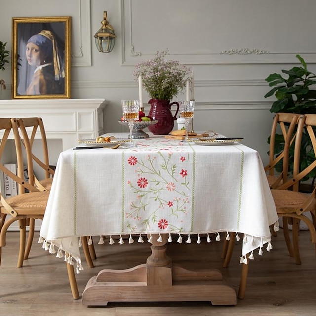  parasztházi terítő pamut vászon terítő rugós terítő kerek kültéri terítő asztalterítő ovális téglalap piknikre, esküvőre, vacsorára, húsvétra, konyhára