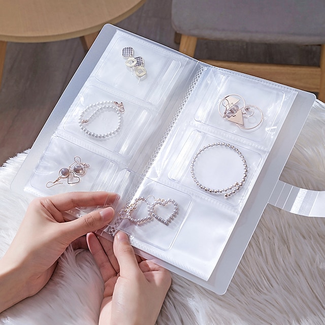  Caixa de armazenamento de joias brincos anti-oxidação anel de mão ornamento saco de armazenamento à prova de poeira transparente colar livro de joias saco selado