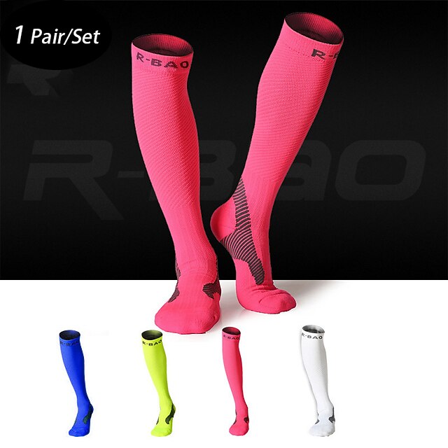 1 Pair Men's Compression Socks Knee High Socks White Dark Pink Running