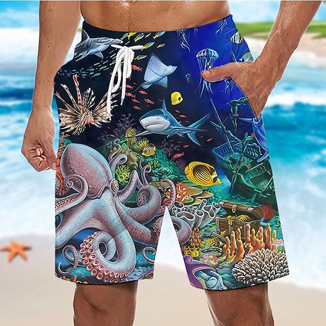  Herre Surf shorts Badeshorts Snørelukning med mesh-for Elastisk Talje Grafiske tryk Fisk Ocean Hurtigtørrende Korte Afslappet Daglig Ferie Hawaiiansk Boheme 1 2 Mikroelastisk