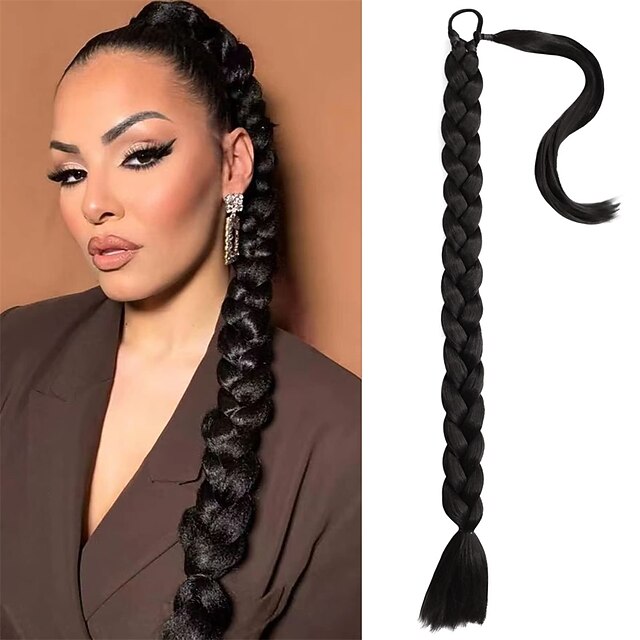 32 inch Long Braided Ponytail Extensions for Women Straight Wrap Around