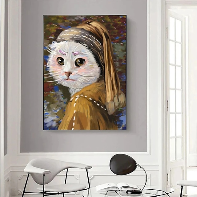  Creative Animal Art Canvas Paintings Pearl Girl Cat Funny Poster Print Wall Art Pictures For Living Room Wall Art Decor