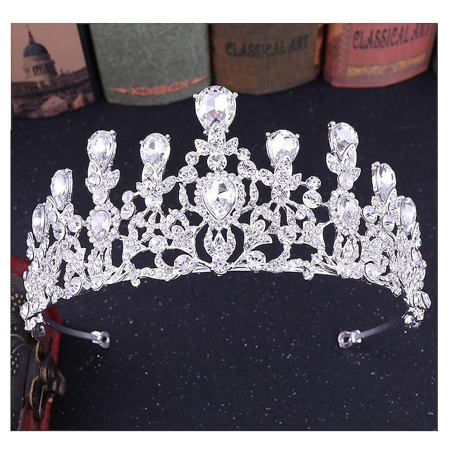  hopeanvärinen tiara ja kruunu naisille kristalli kuningatar kruunut tekojalokivi prinsessa tiaarat tytölle morsiamen häät hiustarvikkeet hääsynttäreihin tanssiaiset halloween cos-play puku joulu