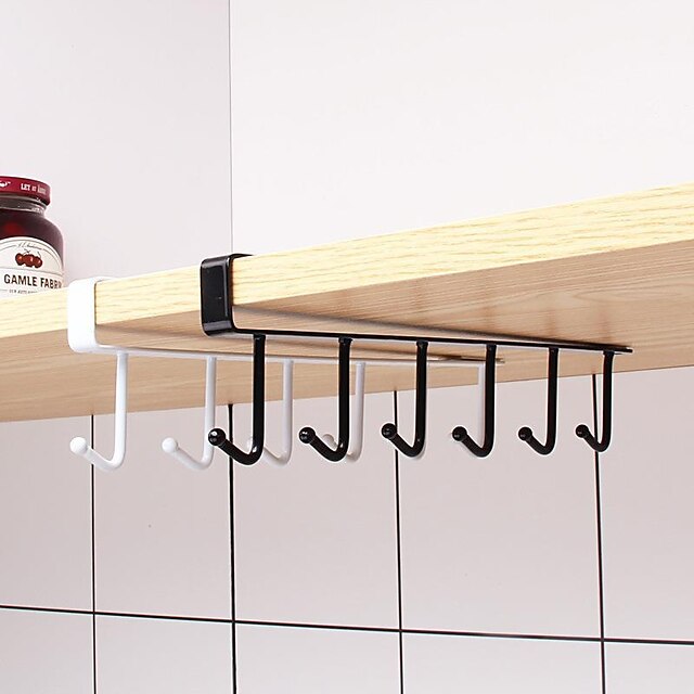 1pc Iron Cabinet Traceless Hook Six Hooks Storage Hanger Multi-Row