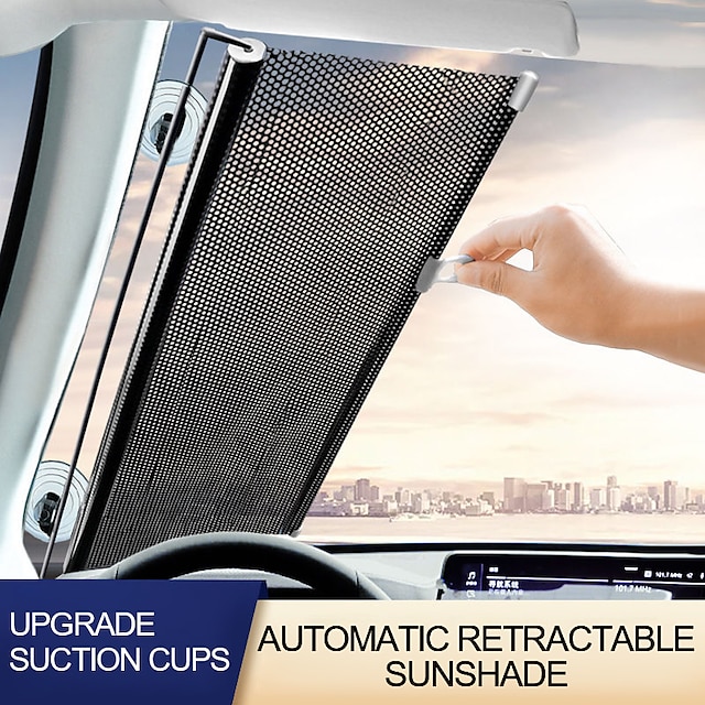  Pára-sol retrátil automático universal para carro, janela lateral traseira, pára-brisa automático, cortina de isolamento térmico