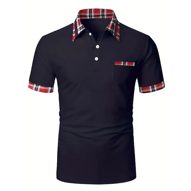  Herre POLO T-skjorte Golf skjorte Avslappet Daglig Polokrage Klassisk Kortermet Lettvekt Ruter Lapper Alle årstider Normal Lyseblå Svart Hvit Rød Navyblå Lysegrå POLO T-skjorte