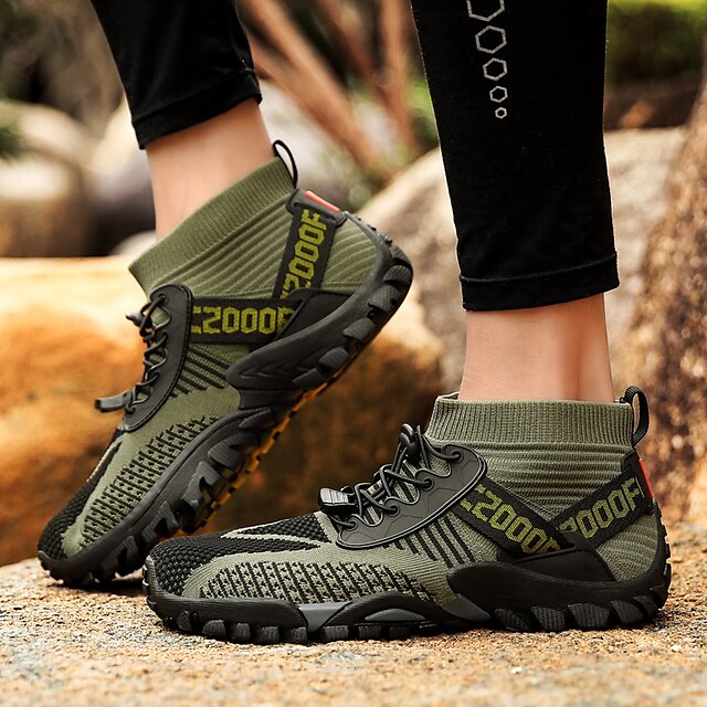  Men's Sneakers Mountaineer Shoes Breathable Wearable Lightweight Comfortable Hiking Running Round Toe Rubber Knit Spring Fall Black Army Green Grey