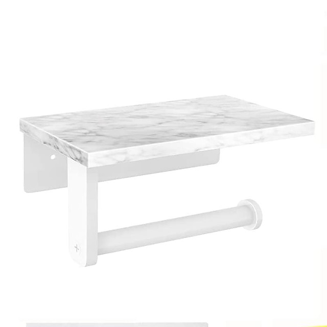  soporte de papel higiénico con estante de mármol natural para baño, soporte de papel higiénico montado en la pared de acero inoxidable adecuado para mega rollo