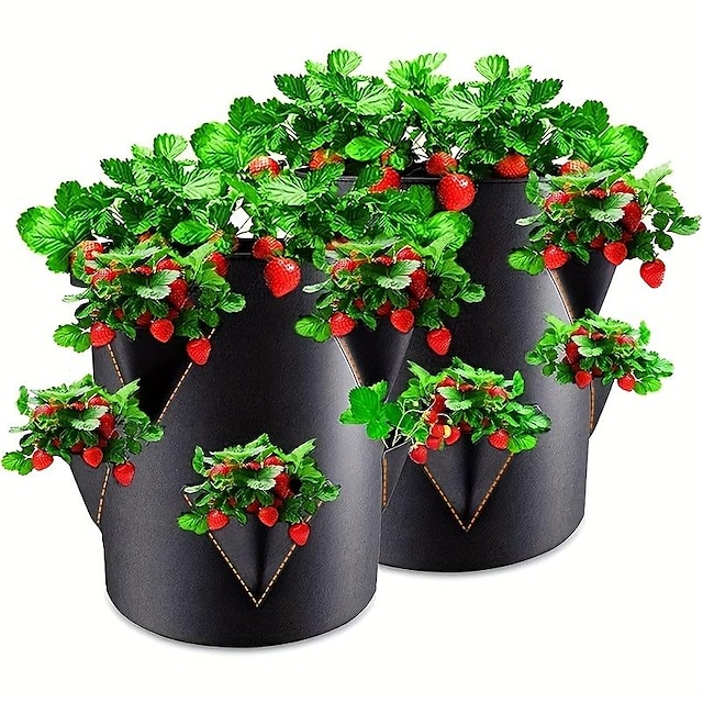  vokseposer, jordbærplanteposer med håndtak, 5/7/10 gallon kraftige ikke-vevde plantepotter for tomat, gulrot, løk, frukt, blomster og grønnsaker, hageutstyr