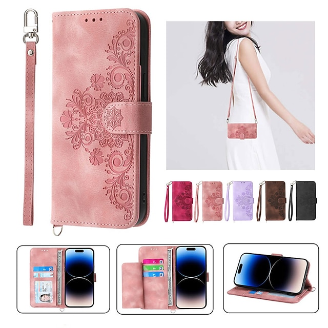  Phone Case For iPhone 15 Pro Max Plus iPhone 14 13 12 11 Pro Max Plus X XR XS with Lanyard with Wrist Strap With Card Holder Graphic PU Leather