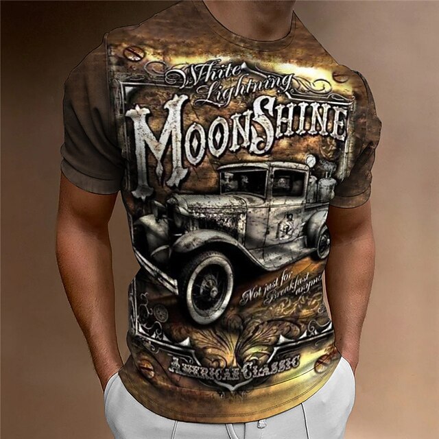 Men's Graphic Car T Shirt Short Sleeve T shirt 3D Print Crew Neck Shirt Vintage Fashion Designer Outdoor Daily Sports Blue Brown Green Spring & Summer Clothing Apparel S M L XL 2XL 3XL4