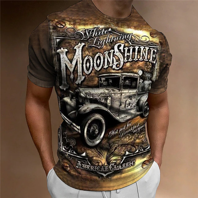 Men's Graphic Car T Shirt Short Sleeve T shirt 3D Print Crew Neck Shirt Vintage Fashion Designer Outdoor Daily Sports Blue Brown Green Spring & Summer Clothing Apparel S M L XL 2XL 3XL4