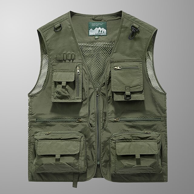 Mens Multi Pocket Vest Zipper Gilet Jacket Hiking Hunting
