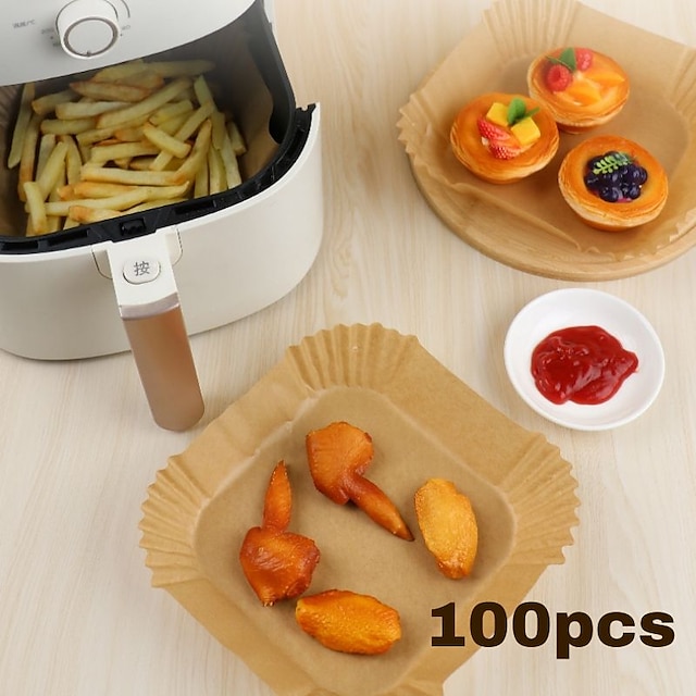  100PCS Air Fryer Disposable Parchment Paper Liner Square Round Oil-proof Paper Tray Non-Stick Baking Mat AirFryer Accessories