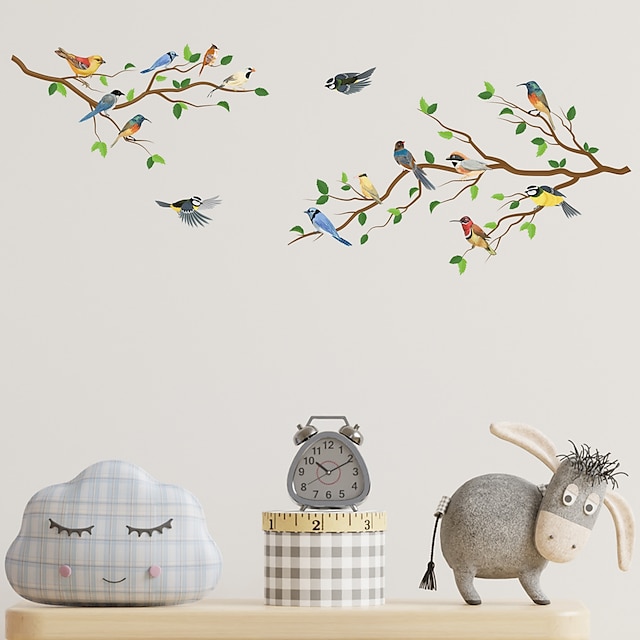  samolepky na zeď s větvičkou ptáka do studovny / ložnice odnímatelné vinylové domácí dekorace samolepky na zeď 2ks