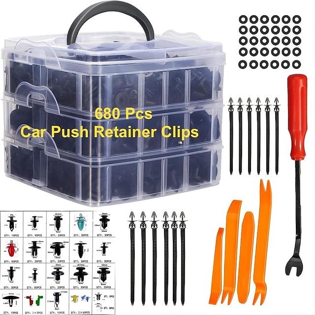  StarFire 680 Pcs Car Push Retainer Clips Plastic Door Panel Fasteners Fender Bumper Clips Car Clips Fasteners Kit With Most Popular Sizes Auto Push Pin