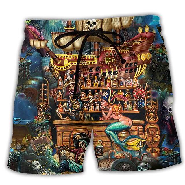 Men's Skull Graphic Prints Character Swim Trunks Swim Shorts Board Shorts Mid Waist Hawaiian Boho Casual Daily Holiday Drawstring with Mesh lining Elastic Waist Designer Clothing Apparel3