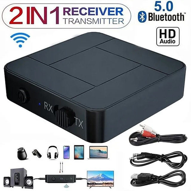  2 ב-1 אלחוטי Bluetooth 5.0 משדר מקלט סטריאו נייד מקלט מוזיקה מתאם שקע aux 3.5 מ