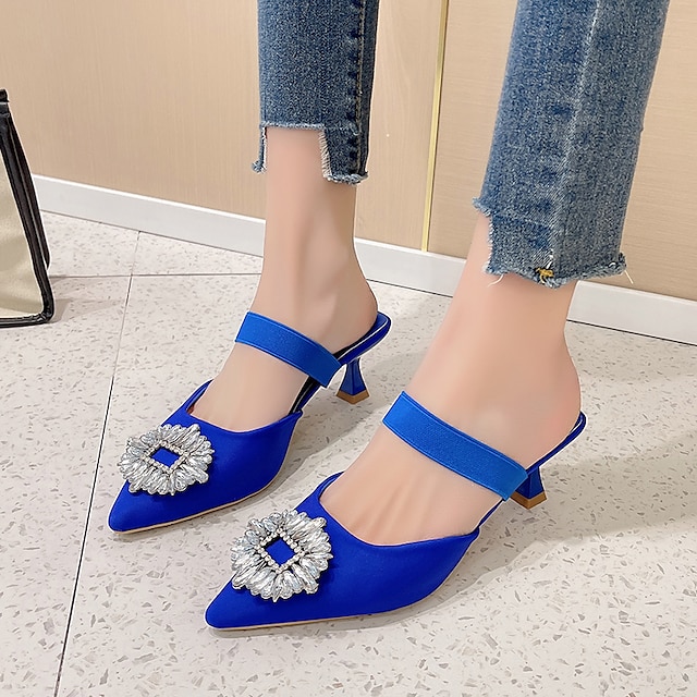  Women's Sandals Club Beach Block Heel Pointed Toe Classic Walking Shoes Patent Leather Loafer Black Blue Green