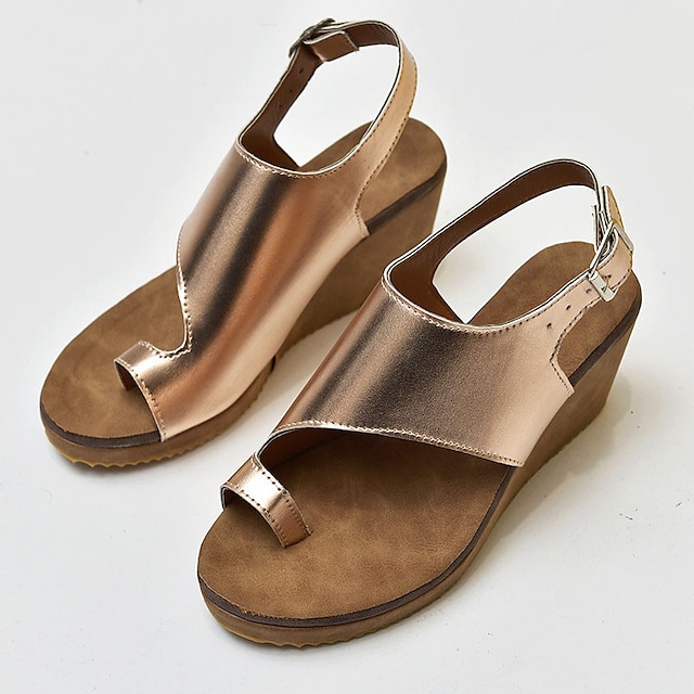 Women's Sandals Wedge Sandals Orthopedic Sandals Bunion Sandals Plus Size Outdoor Daily Club Summer Wedge Heel Open Toe Elegant Casual Minimalism Canvas Buckle Solid Color Camel Leopard Black