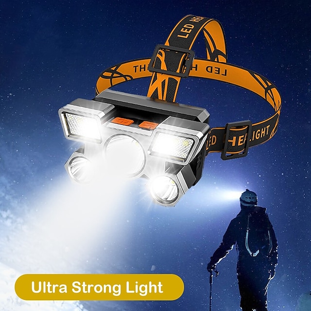  LED Headlights USB Rechargeable Waterproof LED Headlamp for Outdoor Camping Fishing Adventure Built-in 18650 LIB