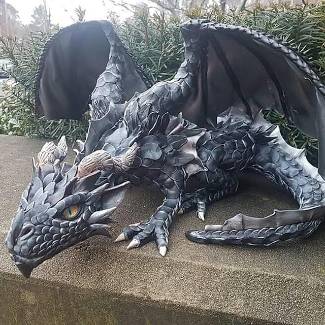  gran escultura de dragón en cuclillas, estatua de dragón gótico de resina, artesanía, decoración al aire libre