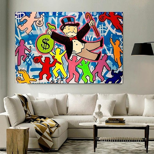  Handmade Hand Painted Oil Painting Wall Modern Abstract Painting ALEC Graffiti Street Art Money Canvas Painting Home Decoration Decor Rolled Canvas No Frame Unstretched
