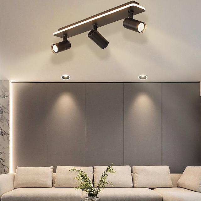  luzes de teto led reguláveis para sala de estar, luzes de teto pretas rotativas iluminação de trilha de três cores refletores de teto de escurecimento 3 vias para loja de roupas