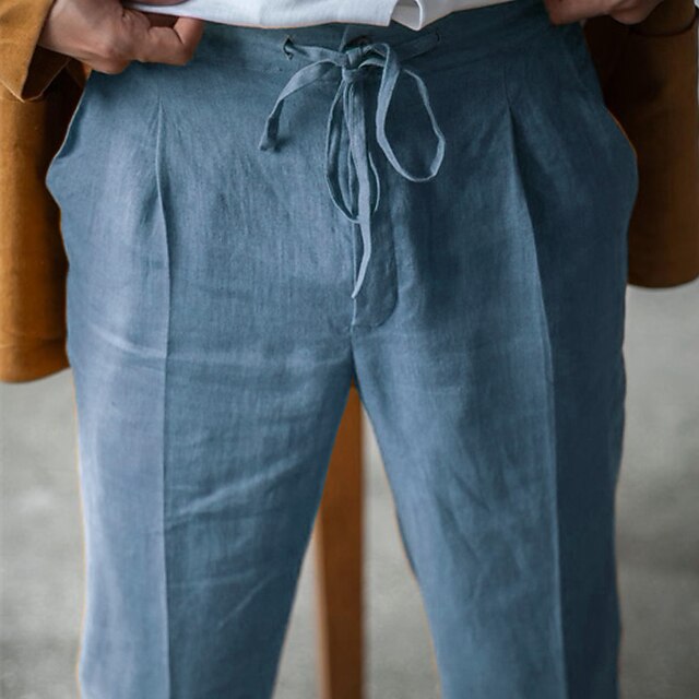 Men's Linen Pants Trousers Summer Pants Beach Pants Plain Breathable ...