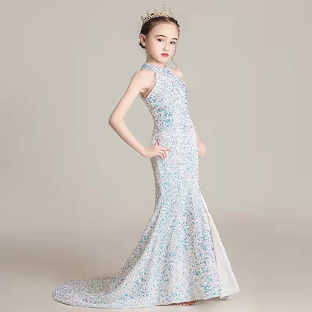  Kids Toddler Girls' Dress Plain Sleeveless Wedding Special Occasion Sequins Lace Sparkle Cute Princess Polyester Maxi Sheath Dress Summer Spring Fall Black White