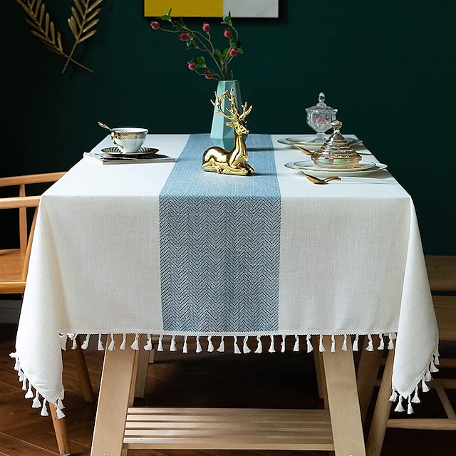  מפת שולחן כותנה פשתן מפת שולחן אביב מפת שולחן עגולה חיצונית בד כיסוי שולחן מלבן סגלגל לפיקניק, חתונה, אוכל, פסחא, מטבח