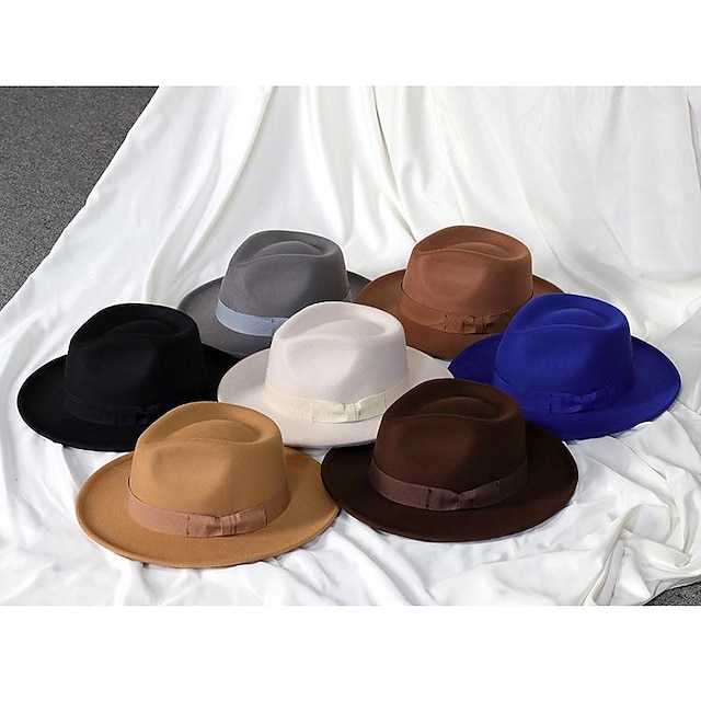  قبعات صوف / اكريليك قبعة فيدورا رسمي زفاف كوكتيل رويال استكوت بسيط مع لون نقي خوذة أغطية الرأس