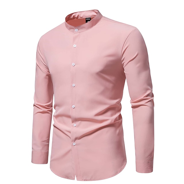Men's Button Up Shirt Casual Shirt Black Pink Red Blue Dark Green Long Sleeve Plain Band Collar