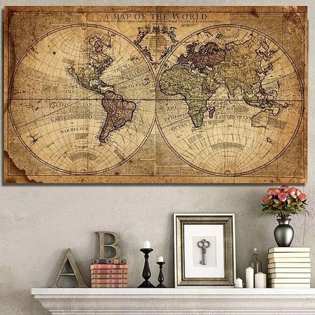 Mapa del mundo retro antiguo arte lienzo pintura cuadros para sala de estar carteles arte de pared decoración del hogar