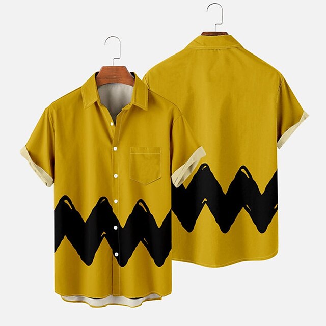  Men's Shirt Summer Hawaiian Shirt Graphic Prints Geometry Turndown Yellow Red Orange Green Street Casual Short Sleeves Button-Down Print Clothing Apparel Vintage Fashion Streetwear Designer
