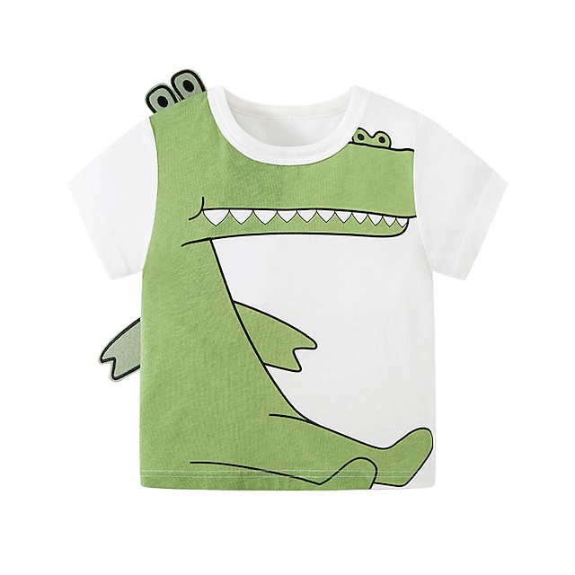  Peuter Jongens T-shirt Tee Tekenfilm Krokodil Korte mouw Ronde hals Katoen Kinderen Top Buiten Modieus Dagelijks Zomer Lente Groen 3-7 jaar