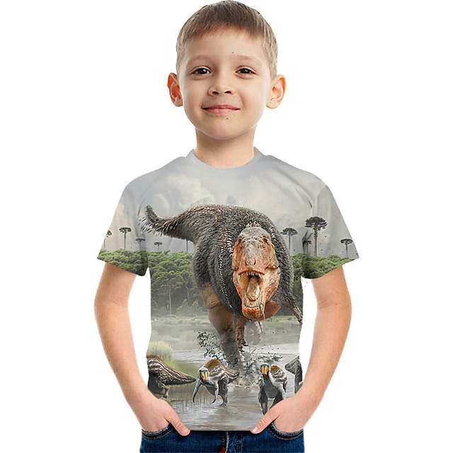 Dinosaurier Kurzarm Mode niedlich Kinder T-Shirt Mode 3D gedruckt bunte Shirts für Jungen und Mädchen