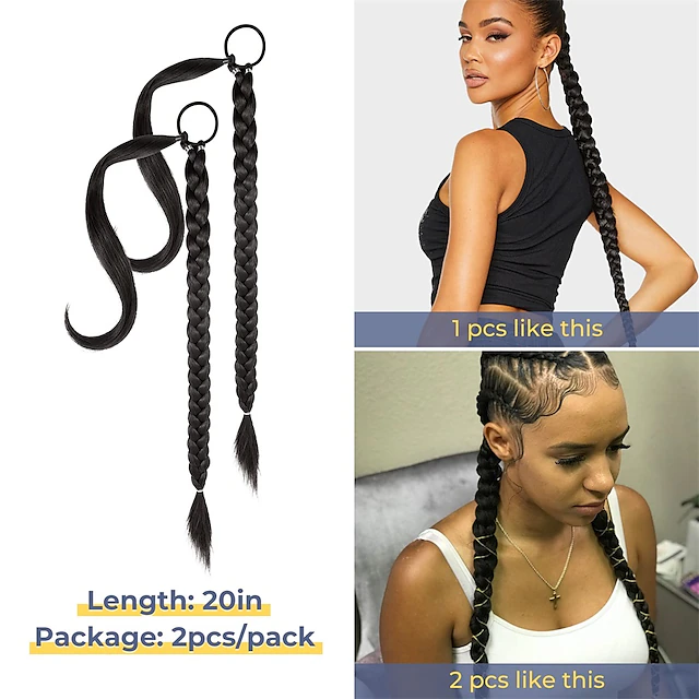 2PCS DIY Braid Ponytail Extension Long Straight Wrap Around Ponytail ...