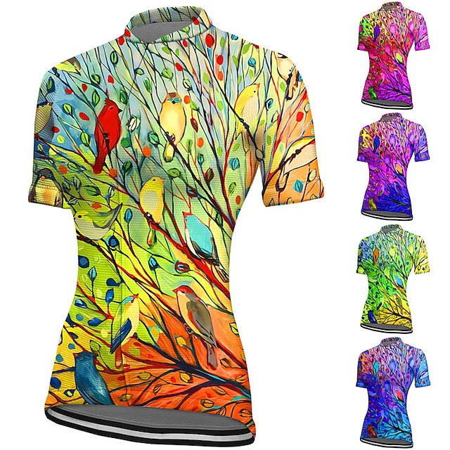  21Grams Women's Cycling Jersey Short Sleeve Bike Top with 3 Rear Pockets Mountain Bike MTB Road Bike Cycling Breathable Moisture Wicking Quick Dry Reflective Strips Violet Yellow Pink Graphic Sports