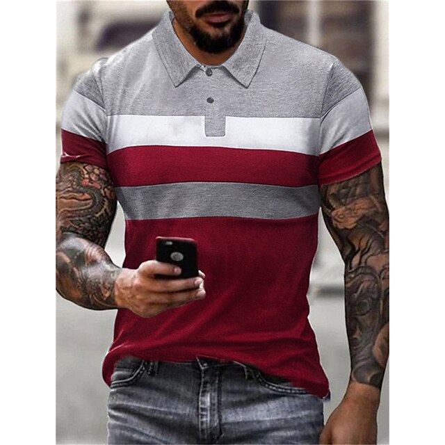  Herren Poloshirt Golfhemd Gestreift Grafik-Drucke Umlegekragen Schwarz Rote Grau Outdoor Strasse Kurze Ärmel Button-Down Bedruckt Bekleidung Sport Modisch Strassenmode Designer
