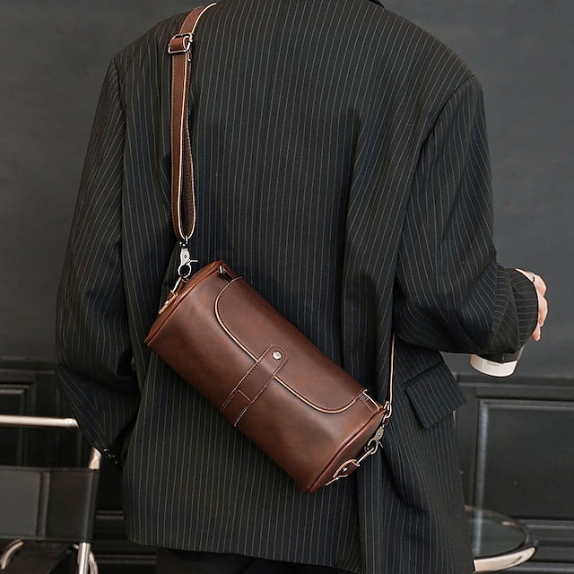  Men's Crossbody Bag Shoulder Bag Duffle Bag Cowhide Daily Holiday Zipper Adjustable Waterproof Lightweight Solid Color Black Green Coffee