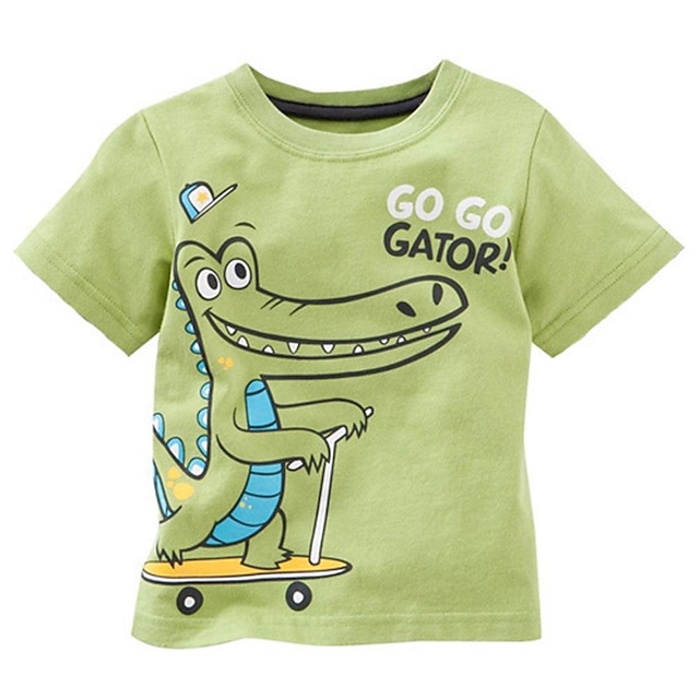  Baby Drenge T-shirt T-shirt Dyr Tegneserie Kortærmet Bomuld Børne Top udendørs Yndig Daglig Sommer Hvid dinosaur 7-13 år