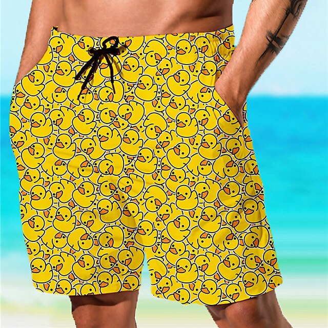 Men's Animal Graphic Prints Little Yellow Duck Swimming Trunks Board Shorts Swim Shorts Mid Waist Hawaiian Boho Casual Daily Holiday Drawstring with Mesh lining Elastic Waist Designer Clothing Apparel3