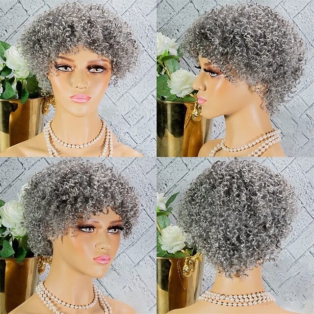 Grey Wig for Women Afro Kinky Curly Wig Black Grey Wig Glueless Short Grey Wigs 150 Density