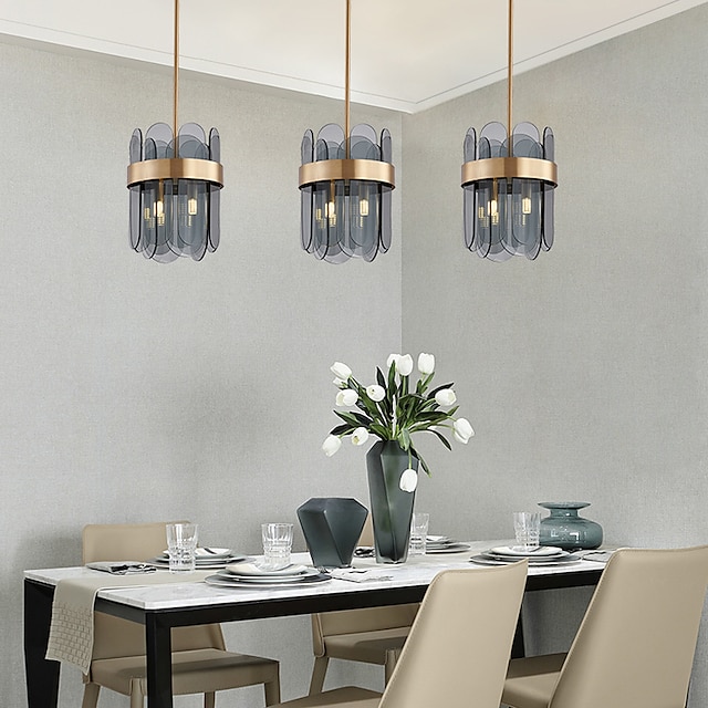  led suspension verre laiton island light 3/5 têtes 20cm g9 contemporain design moderne lustre pour salle à manger chambre blanc chaud gris fumé/or