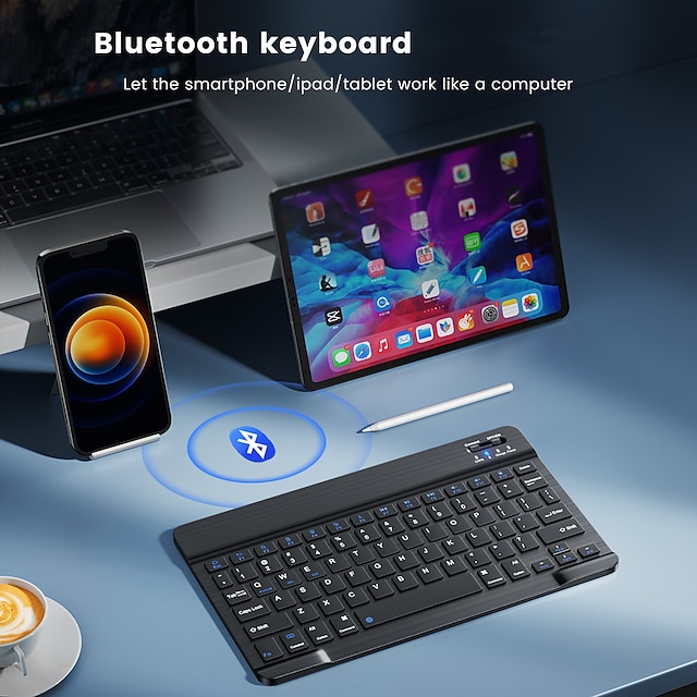  Bluetooth אלחוטי מקלדת ארגונומית מקלדת טאבלט נייד דק מאוד ארגונומי מקלדת עם מובנה עם סוללת ליתיום Mini Wireless Bluetooth Keyboard Keyboard for Ipad Mobile Phone Tablet Mute Button Rechargeable