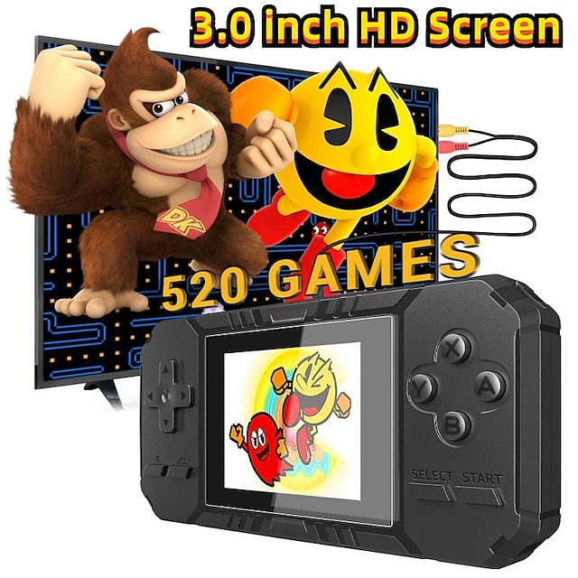  S8 Handheld-Spielekonsole Retro-Mini-Spielekonsole mit 520 klassischen Spielen 3,0-Zoll-Bildschirm, wiederaufladbarer Akku, tragbare Spielkonsole, Unterstützung für Fernseher, ideales Geschenk für