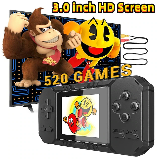 S8 Handheld Game Console Retro Mini Game Console with 520 Classic Games 3.0 inch Screen Rechargeable Battery Portable Games Console Support TV Ideal Gift for Kids Adult Friend Lover 13